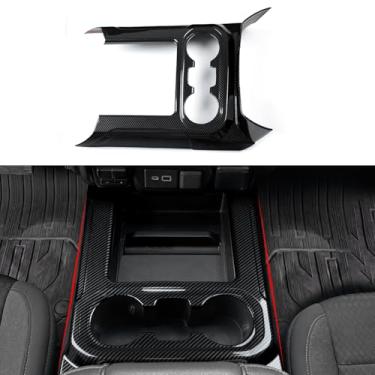 Imagem de Adesivo de carro console central suporte de copo frontal ABS decalque de fibra de carbono capa de acabamento interior para Chevy Silverado 2019-2025 | para acessórios GMC Sierra 1500 2500 3500 HD 2019