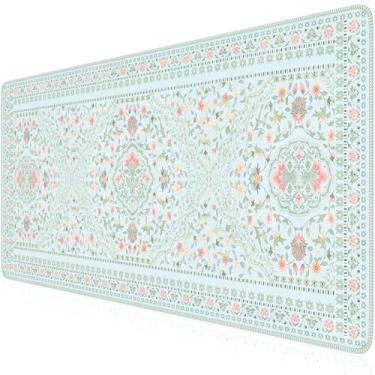 Imagem de HAOCOO Tapete de computador verde claro para mulheres, lindo tapete de mesa com bordas costuradas, impermeável, 89,9 cm x 39,9 cm, tapete de mouse grande, antiderrapante, protetor de mesa, decoração
