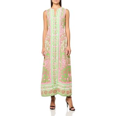 Imagem de Trina Turk Vestido longo feminino estampado com botões frontais, Multi, 34