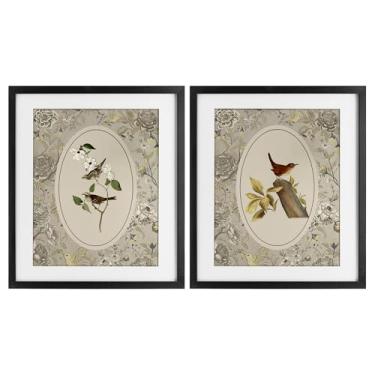 Imagem de Stupell Industries Conjunto vintage Birds & Toile com estampa emoldurada preta de 2 peças por Radhika Modi, 40 x 33 cm