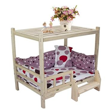 Imagem de TsoLay Cama elevada para cães, cama de madeira para cães, casa de cachorro, com colchão, sofá-cama, cama para animais de estimação pequenos, médios, para cães e gatos