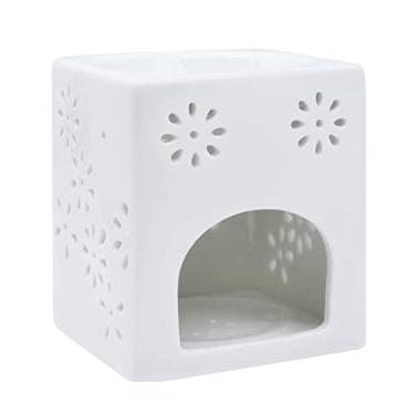 Imagem de Queimador de cera de cerâmica, aquecedor de cera quadrado com padrão floral, aquecedor de cera, lâmpada de óleo essencial para decoração de casa, spa, ioga, cera derretida