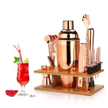 Imagem de ZZTWER Kit de bartender, conjunto de coqueteleira de aço inoxidável, 16 peças, conjunto de coqueteleira com base de bambu para amantes de coquetéis, kit de bar de bar em casa conjunto de coqueteleira