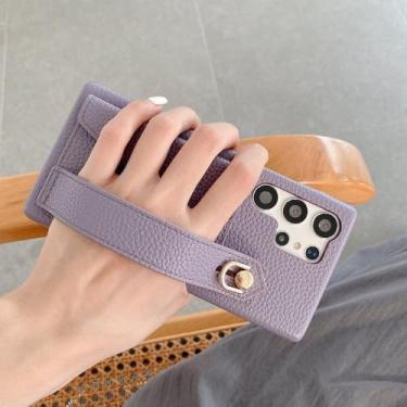 Imagem de Capa tipo carteira com alça de pulso de couro sintético de luxo para Samsung Galaxy S25 S24 S23 S21 S20 FE S22 Plus Note 20 Ultra A52 A53 A54, roxa, para S23 Plus