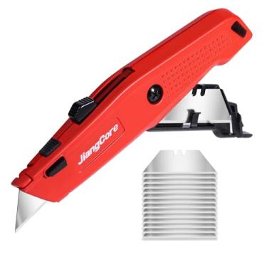 Imagem de Faca utilitária premium com 14 lâminas – Faca de trabalho retrátil resistente, corte de precisão para bricolage, papelão, embalagem - aderência ergonômica e design de liberação rápida