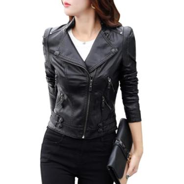 Imagem de Jaquetas Las Jaqueta De Couro, Casaco De Couro De Lapela Curta Feminino, Casaco De Couro Pu Feminino, Casaco De Couro De Roupas De Motocicleta De Primavera, Black, S