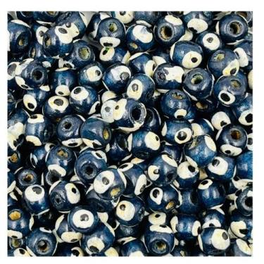 Imagem de Miçanga Olho Grego 8mm 100pçs Preto e Branco Madeira Artesanato 18g - 