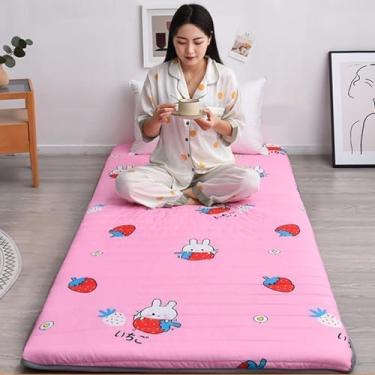 Imagem de Colchão De Chão único Engrossado 5 Cm, Colchão Futon Macio Tapete De Tatame Japonês Portátil De Enrolar Colchão Dobrável Almofada De Cama Para Cama De Acampamento Em Casa, Strawberry, 90x200cm