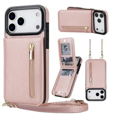 Imagem de MRRSIWEI Capa tipo carteira transversal para APP 107 Pro Max, couro PU, cordão removível, flip e zíper com suporte, capa para IPE 107 Pro Max. Bolsa ouro rosa