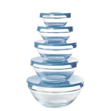Imagem de Pote de Vidro Com Tampa Conjunto 5 peças Tigela com Tampa Transparente