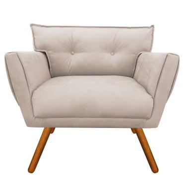 Imagem de Poltrona Anitta Suede Pés Palito Castanho D'Rossi Bege