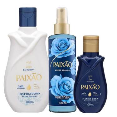 Imagem de Kit Paixão Rosas Brancas Loção Hidratante + Óleo Corporal + Body Splas