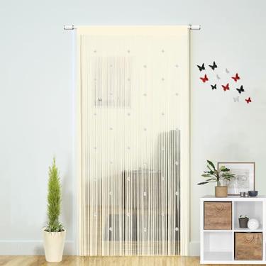 Imagem de Cortinas de cordão com contas para portas Boho decoração de quarto pendurar porta parede contas armário janela cortina divisor de quarto privacidade decorativa (champanhe, 99 cm L x 279 cm C)