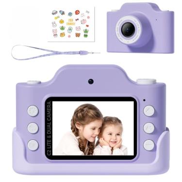 Imagem de Câmera digital de lente dupla de 32 MP para crianças de 3 a 12 anos, câmera de selfie de vídeo HD 1080p com cartão SD 32G, presente perfeito para o festival de aniversário de Natal para meninos e