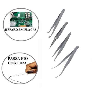 Imagem de Jogo 4 Pinças Ferramenta Kit Precisão Relógios Celulares 4 Peças Tweez