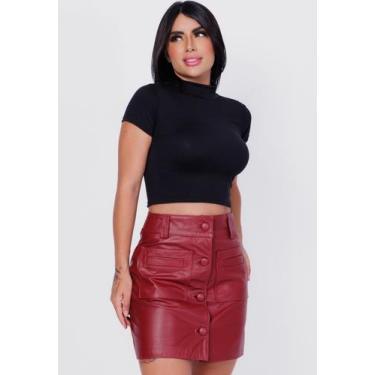 Imagem de Saia de Couro Curta com Botão Vermelho - Parra Couros, 46