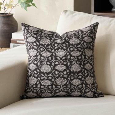 Imagem de Capa de travesseiro DOMVITUS Floral 50x50cm Decorativa Preta 1 peça