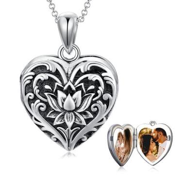 Imagem de Colar SOULMEET em forma de coração, medalhão de lótus, prata 925