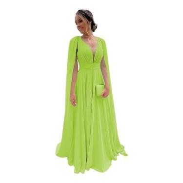 Imagem de Vestido de dama de honra CRIEBDK A Line em chiffon plissado com decote