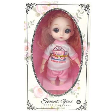 Imagem de Boneca Sweet Girl 18cm com Roupa Casual Rosa Toys Import