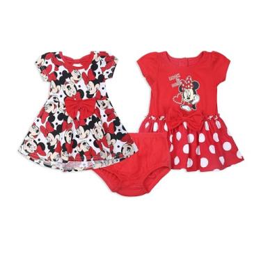 Imagem de Disney Vestidos infantis Minnie Mouse Rock The Dots (pacote com 2), Vermelho, 24 Meses