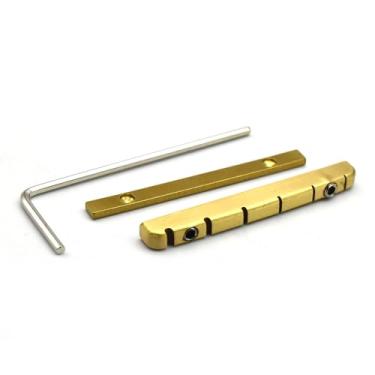 Imagem de SoulDiM Porca de ponte de guitarra ajustável de 42 mm – peças de substituição de regulação de porca de ponte de guitarra em latão Bell para guitarra Gibson Les Paul LP (6 cordas para ST 42 mm