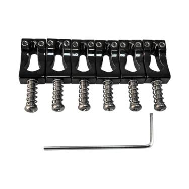 Imagem de OVSAL Selas de ponte de guitarra 10,8 mm de liga de zinco Tremolo Bridge Saddles compatíveis com 6 cordas Fender Strat St Tele Telecaster peças de reposição para guitarra elétrica preta
