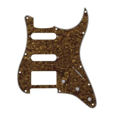 Imagem de ROZILO Brown Pearl HSS 11 furos Strat Pickguard ST Guitar Pick Guard Placa contra arranhões para para-choque padrão americano/mexicano Stratocaster estilo moderno
