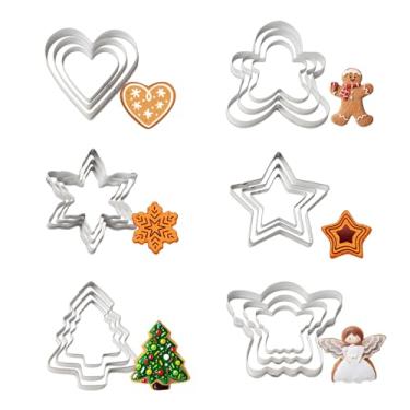 Imagem de Conjunto de cortadores de biscoito de Natal – 18 peças de cortadores de biscoito de Natal com 8 formas – Cortador de biscoito masculino de gengibre, árvore de Natal, floco de neve, maçã, anjo, luvas