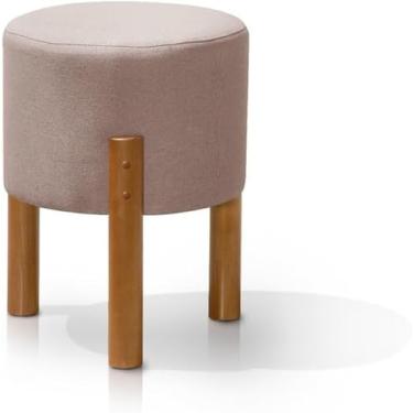 Imagem de PC Móveis Puff Redondo Luxo Decorativo em Linho ou Suede – Sala, Quarto e Escritório (Linho, Rosa)