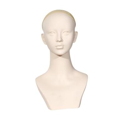 Imagem de FashionCha Cabeça de manequim feminina, parte superior do corpo, suporte de peruca lisa, modelo de exibição de peruca para colar, óculos, maquiagem, uso pessoal, Sem Maquiagem
