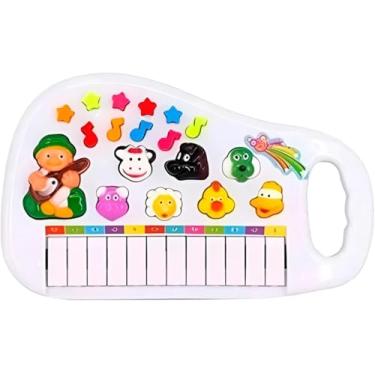 Imagem de Mini Teclado Musical Infantil Fazendinha, 12 Teclas, Sons de Animais, 26 x 16 cm, Branco