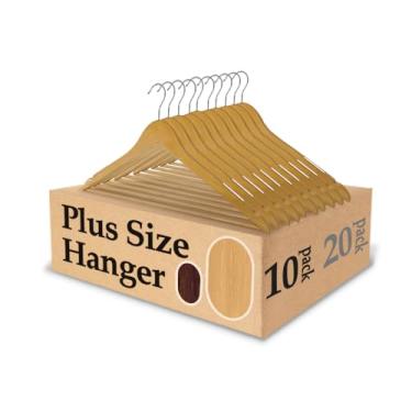 Imagem de King Mills Cabides plus size de 48 cm, cabides extra largos para roupas plus size, ganchos para colgar ropa, ideais para GG, 2GG, camisas, casacos, vestidos, etc. Madeira natural com 10 unidades