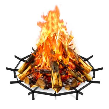 Imagem de Grelha de fogueira redonda de 61 cm, resistente, grelha de madeira redonda de metal para uso externo, churrasqueira para fogueira, grades de lenha para lareira em ambientes internos para lareira de