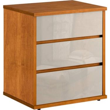 Imagem de Mesa de Cabeceira 3 gavetas telescópicas MDF - Grécia-Nature/Off - Bianchi Móveis