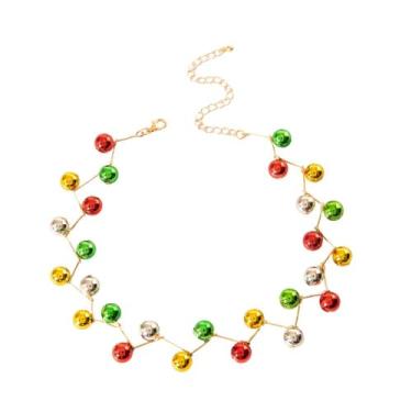 Imagem de Colar gargantilha feminina com contas coloridas, douradas, prateadas, vermelhas, verdes, adornos - Corrente banhada a ouro ajustável, acessório festivo de Natal, colar de pescoço, joias góticas