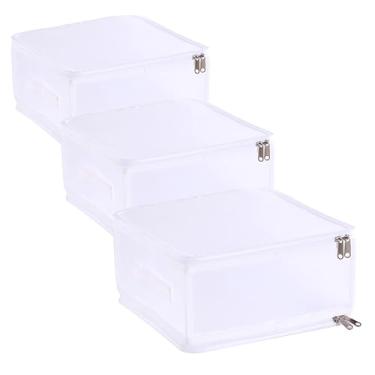 Imagem de CARURLIFF Pacote com 3 caixas de armazenamento de plástico duráveis à prova d'água, organizadores dobráveis com zíperes duplos e alças para roupas, livros, brinquedos, 36L (51 cm x 34 cm × 19 cm)