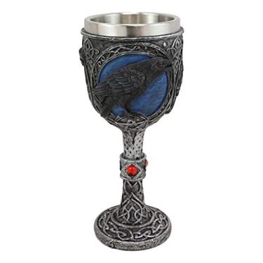 Imagem de Ebros Frasco de Alquimia de Sangue Corvo Corvo no Pentagrama Bebidas Utensílios para Servir com Tatuagem Tribal Celta Nó Místico Anunciador da Perdição Pássaro Scavenger (Cálice de Vinho)