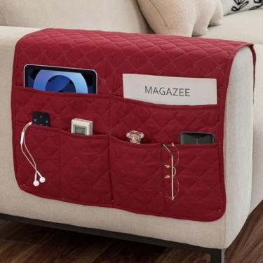 Imagem de Buenanir Organizador de apoio de braço de sofá, impermeável, suporte para poltrona, suporte de controle remoto para poltrona, reclinável, antiderrapante, com 6 bolsos para revista, tablet, telefone
