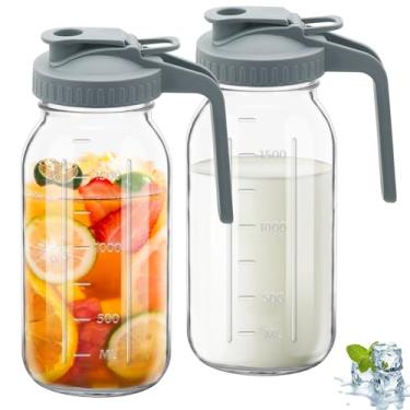 Imagem de Jarro de vidro com tampa dupla à prova de vazamento com alça, recipiente de geladeira de boca larga para leite materno para água, suco (2, cinza, 1,814 g)