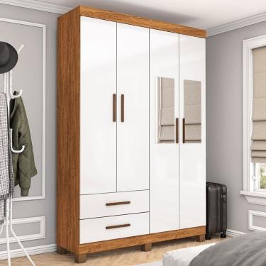 Imagem de Guarda-Roupa Solteiro Genova 4 Portas 2 Gavetas com Espelho 22113 Cinamomo/Branco - Carioca Móveies