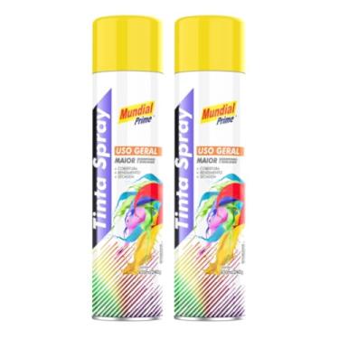 Imagem de Kit 2 Tinta Aerossol Spray Amarelo Uso Geral 400ml/240g Mundial Prime