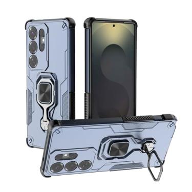 Imagem de SORAKA Capa para Samsung Galaxy S25 Ultra com suporte de metal rotativo de 360 graus peça magnética de ferro para suporte magnético de telefone para carro azul