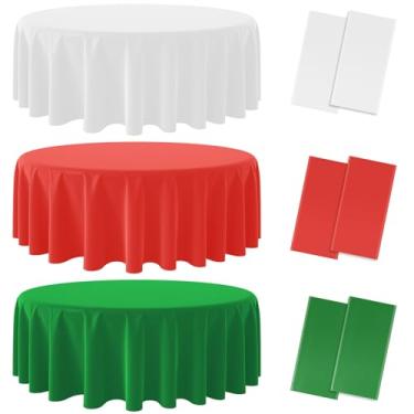 Imagem de Pacote com 6 toalhas de mesa redondas descartáveis de Natal, toalha de mesa de plástico circular, vermelho, branco, verde, coberturas de mesa com tema italiano, capas de mesa para Natal, reunião de