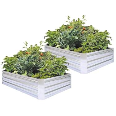 Imagem de FOYUEE Pacote com 2 canteiros elevados galvanizados para jardim ao ar livre, caixas grandes de metal de 1,8 x 0,9 x 0,3 m para vegetais, flores, ervas. Canteiro elevado de aço resistente para quintal