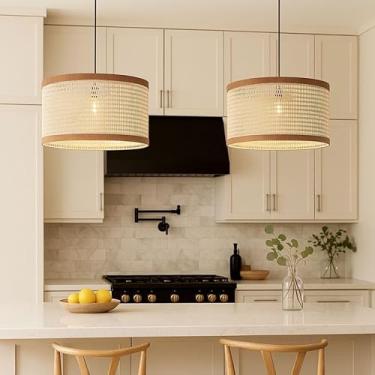 Imagem de Kit 2 Lustres Pendentes de Teto em Rattan Estilo Indiana com Lâmpada – Iluminação Decorativa para Cozinha, Sala de Jantar, Restaurante e Ambientes Sofisticados