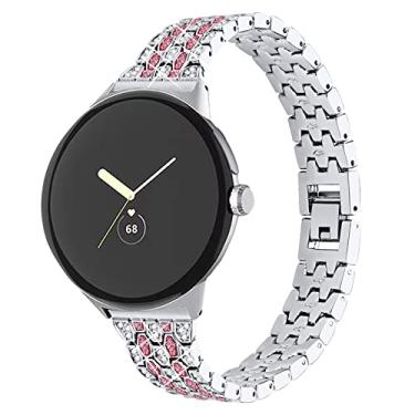 Imagem de Feigand Pulseiras femininas brilhantes compatíveis com Google Pixel Watch 3 de 41 mm/Pixel Watch 2/Pixel Watch 1, pulseira de substituição luxuosa com strass (rosa prateado)