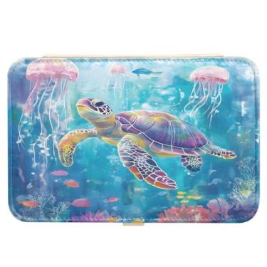 Imagem de Caixa de joias, organizador de joias de couro PU, portátil, mini estojo de viagem, porta-armazenamento, aquarela, tartaruga, água-viva, coral para brincos, anéis, colares, pulseiras