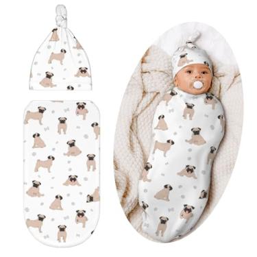 Imagem de Jarverce Cobertor de cachorro Pug para bebê, saco de dormir macio, saco de enrolar para recém-nascidos, unissex, itens para bebês