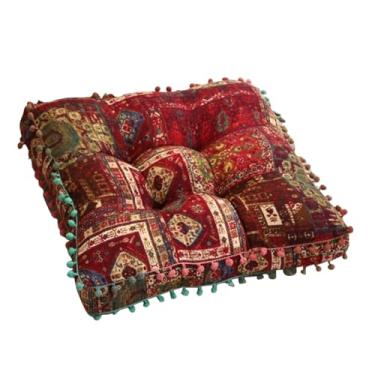 Imagem de Stgfyxgs Almofada de assento quadrada tatami almofada de chão de cadeira pufe para cadeiras de jantar tatami, Vermelho Boêmio